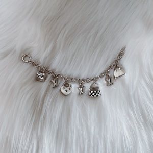 White Purse and Fancy Charm Bracelet